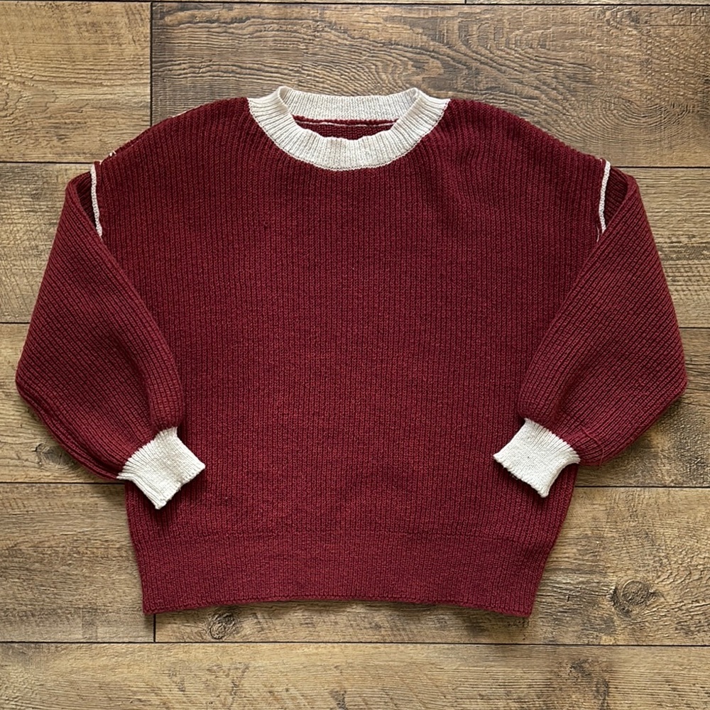 Women's Burgundy and Cream Sweater